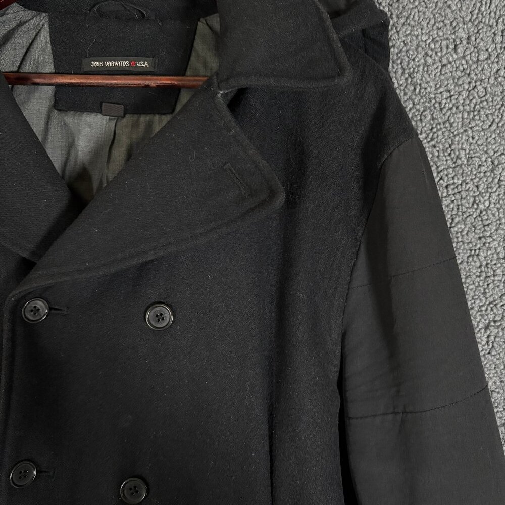 John Varvatos USA Wool Blend Hooded Peacoat Jacket - Men's Size L - Black - Picture 3 of 15